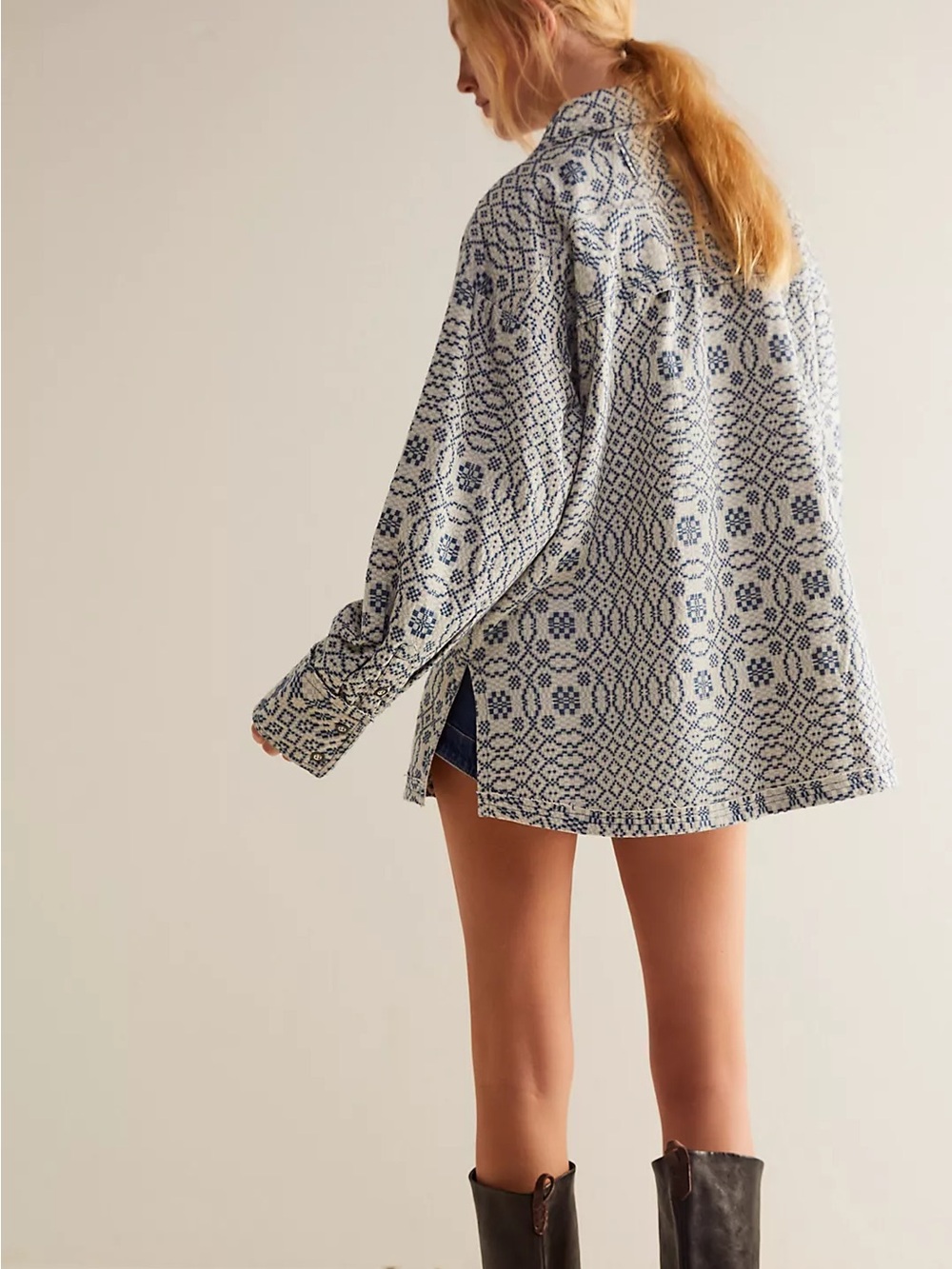 Free People So Long Summer Jacquard Buttondown Blue Combo Size Small - Picture 2 of 6